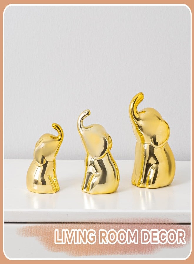 EABOSON Set of 3 Cute Gold Elephant Statues, Small Decorative Accents for Shelves, Livingroom and Bedroom - Gifts for Lover, Family (Gold) - Image 4